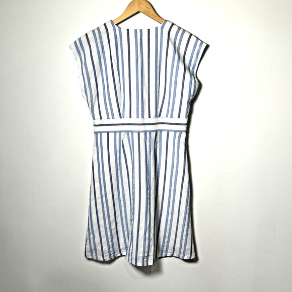 Loft NWT Striped Button Flare Dress Women’s Size 8 Blue Vertical Stripe - Picture 2 of 6